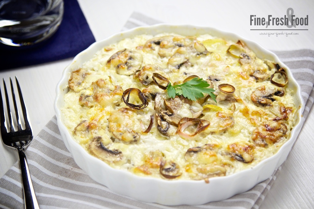 Kartoffel-Champignon-Gratin mit Lauch